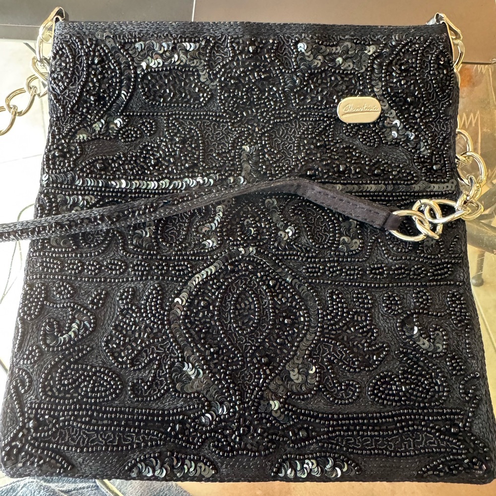 Christina branded Elegant Black fully Beaded Evening Bag with sequins